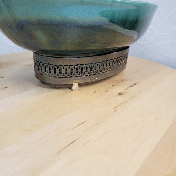 Roseville Pottery Pasadena Planter 12" Green Mid Century Modern Brass Base L-21 - Picture 12 of 12